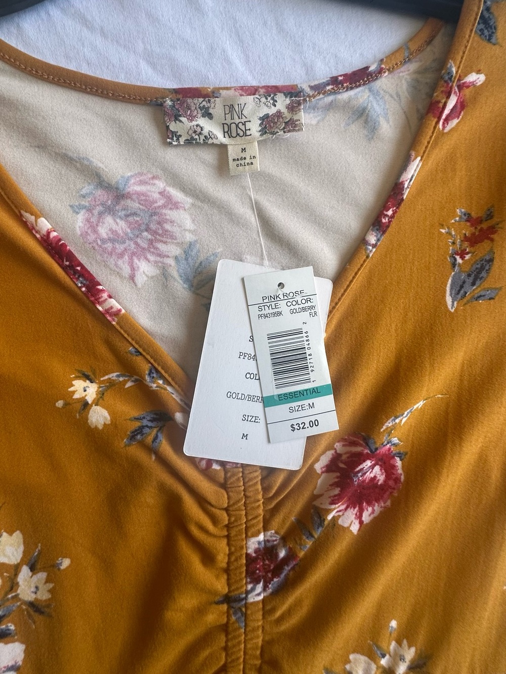 Pink Rose Mustard Floral V-Neck Midi Dress - Picture 4 of 6
